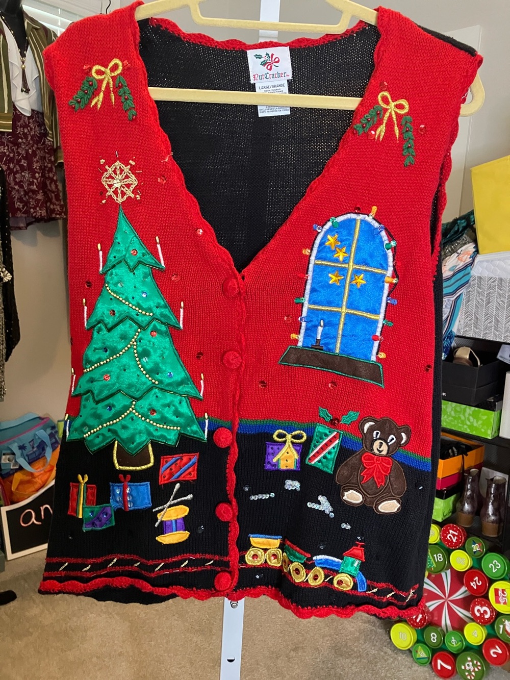 NutCracker Holiday Sweater Vest in Red & Black